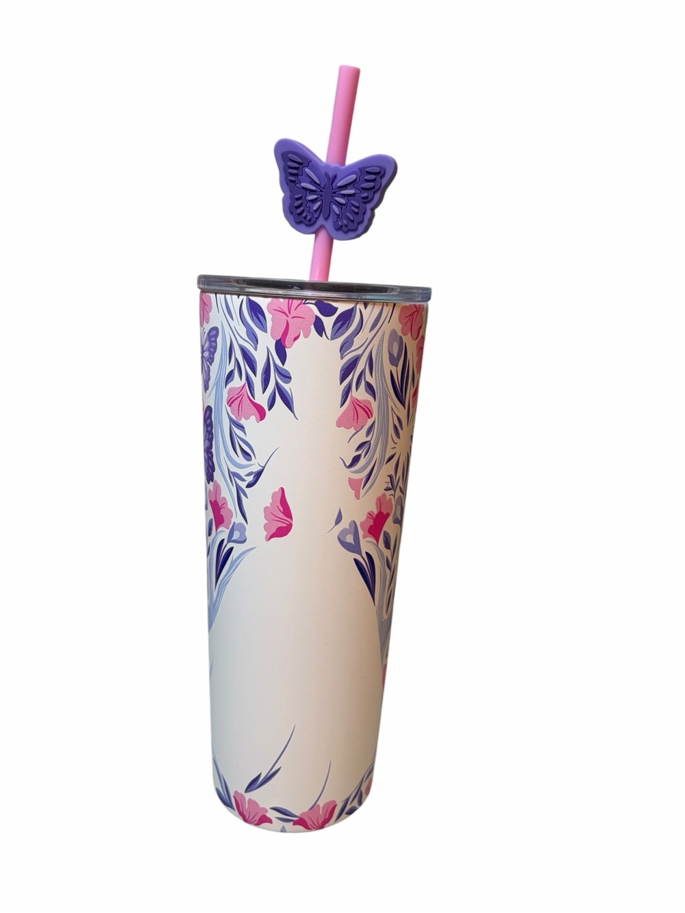 Wicked Floral Butterfly Stainless Steel Tumbler with Straw - Pink & Purple